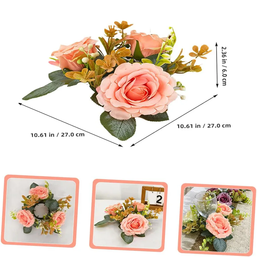 Rose Candle Ring Wreath Artificial Rose Garland Wall Wedding Party Table Candle Ring Decoration Home Decor