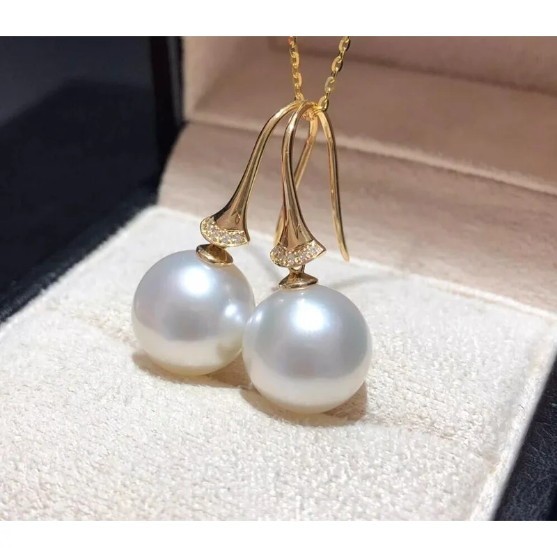 

Великолепная серьга AAAA 10-11 мм с натуральным южным морем, круглые серьги с белым жемчугом 925-х годов..