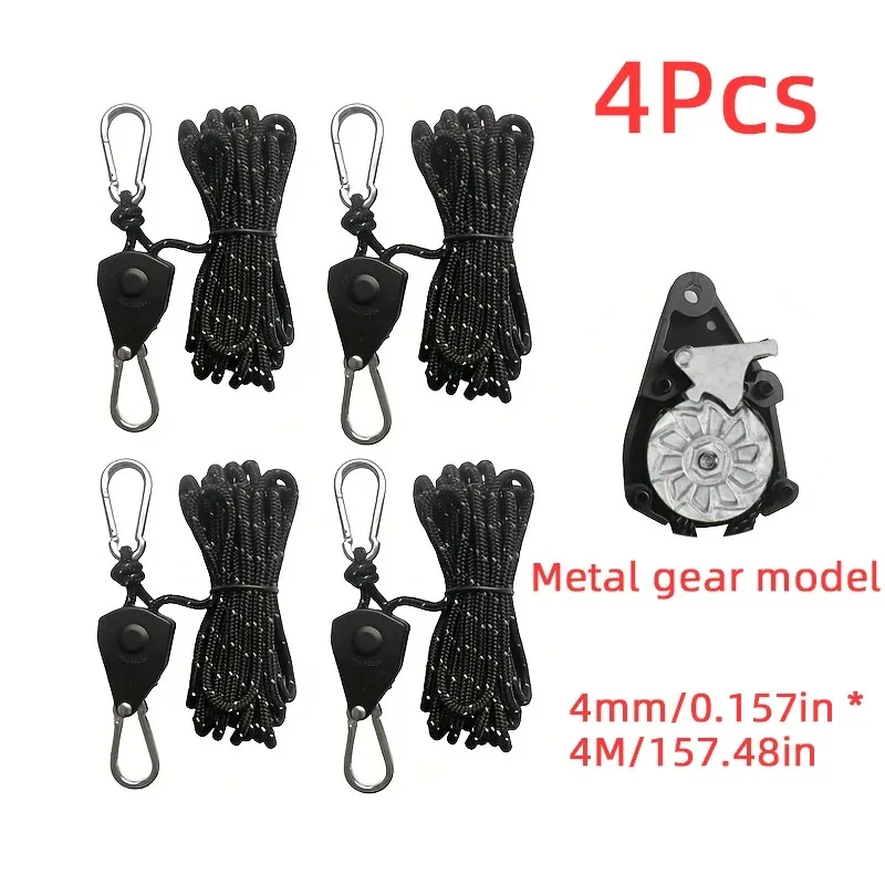 4mm*4m Camping Tent Tie Down Rope Tightener Fastening Pulley Ratchet Hangers Awning Rope Hook Canopy Buckle Rope Tightening Tool