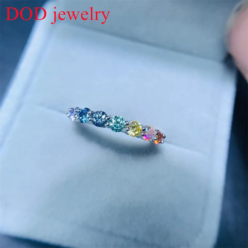 DOD シルバー 925 リング女性用カラフルなモアッサナイトソリティア