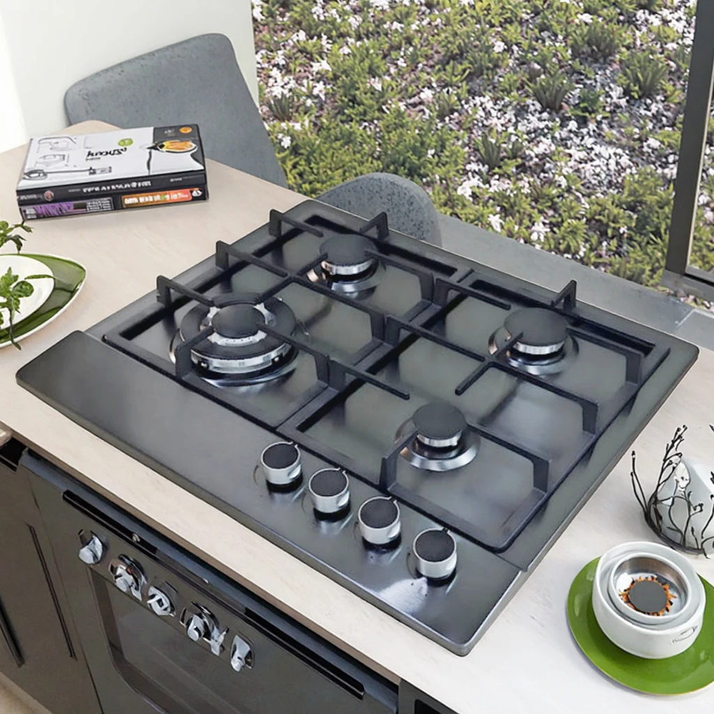 4-Burner Stainless Steel Gas Stove for Household Use Built-In Dual-Crossborder Countertop Design Multi-Burner Cookware Features