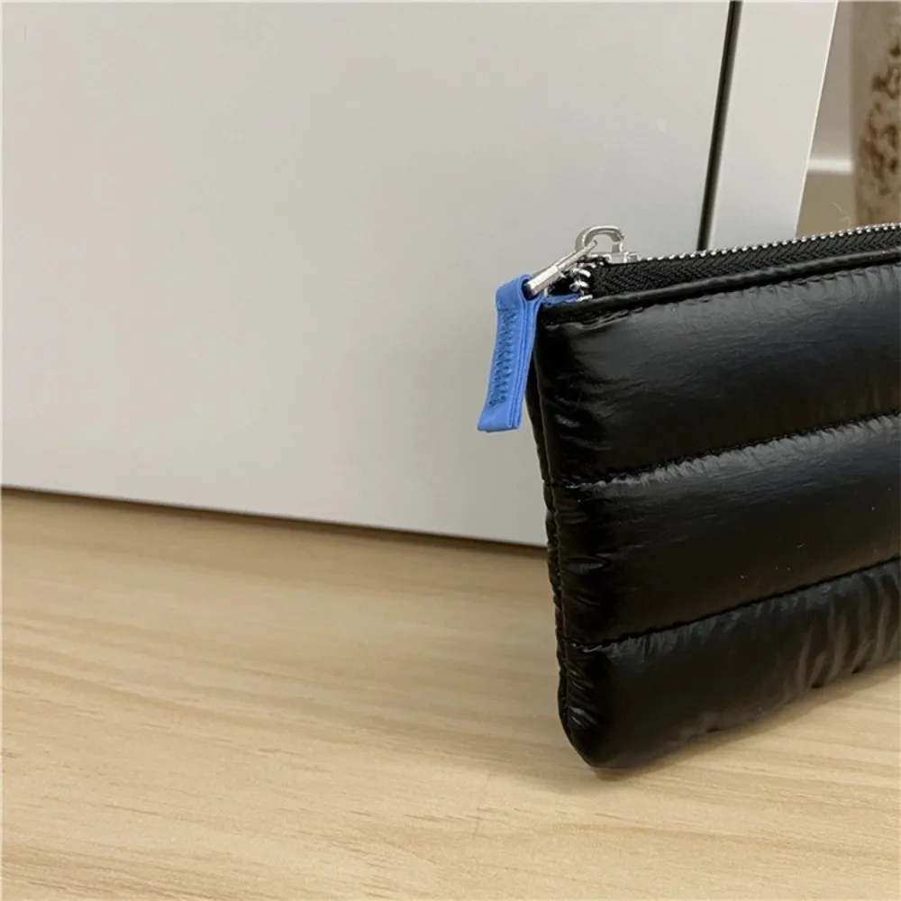 New Solid Color Quilted Coin Purse Ultralight Nylon Padded Wallet Portable Square Mini Card Holder