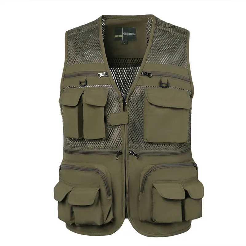 Plus Size Men's Vest Mesh Waistcoat Summer Tool Multi Pocket Work Wear Big Large Cargo Sleeveless Jacket Male Fishing Quick Dry