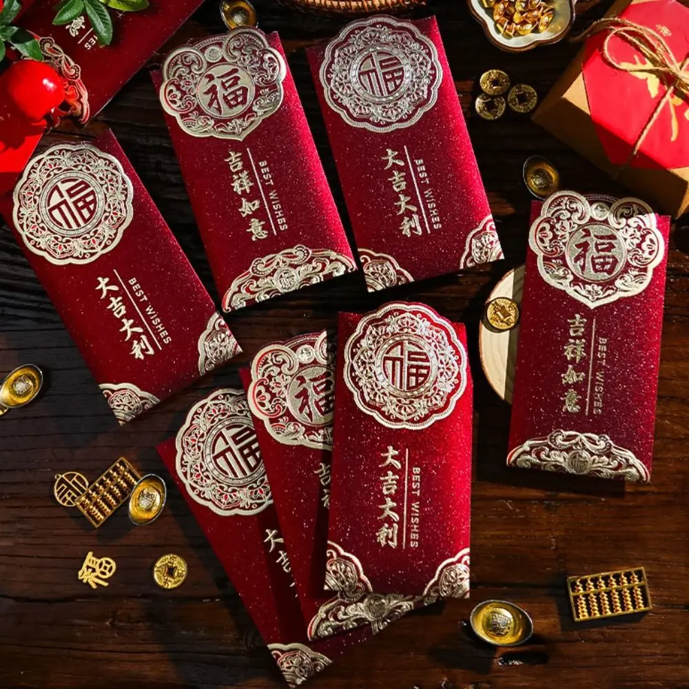 

Hot Stamping Chinese New Year Red Envelope Blessings Printing Mixed Pattern Red Packet Paper Thickened HongBao Wedding