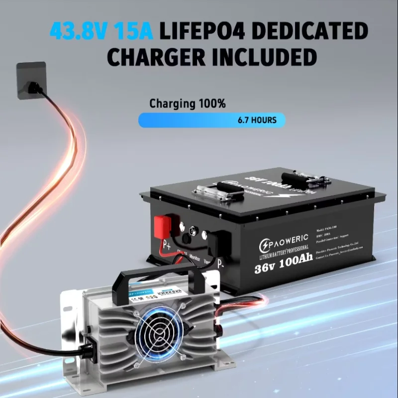 36V 100Ah LiFePO4 Lithium Battery, Built-in Smart 200A BMS, with LCD Monitor and APP, Perfect for Golf Cart, Off Grid