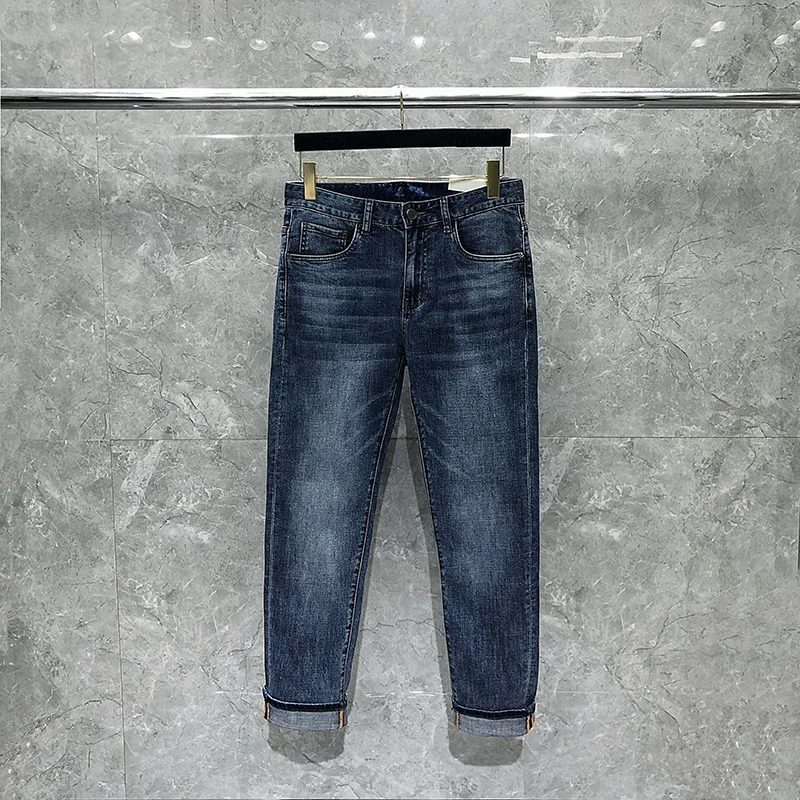 

Men's H Brand Jeans Top Quality Fashion Luxury Male Pants Summer Mid-Waist Straight Stripe Casual Washed Classic Blue Denims