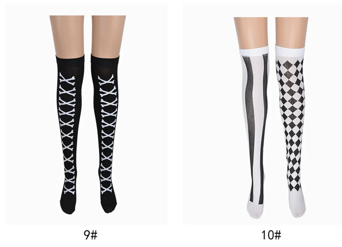 Halloween Black and White Checkered Socks Vertical Striped Dance Costumes Props Clown Stockings