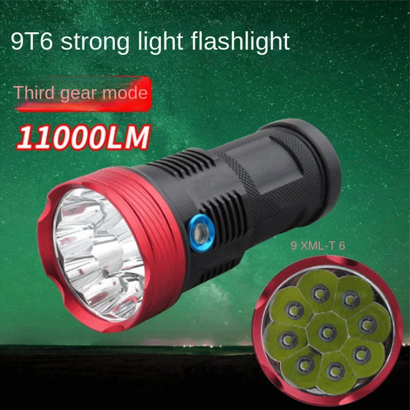 9-core T6 Strong LED Flashlight for Outdoor Adventure Lighting Super Bright, Long-distance Rechargeable 18650 Battery Work Light