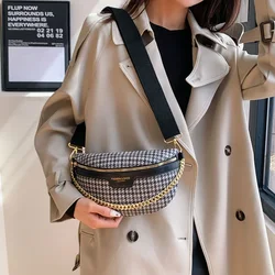 Vintage Chest Bag for Women Chain Crossbody Bag Waist Fanny Pack PU Leather Banana Bag Travel Shopping Sling Shoulder Bum Bag