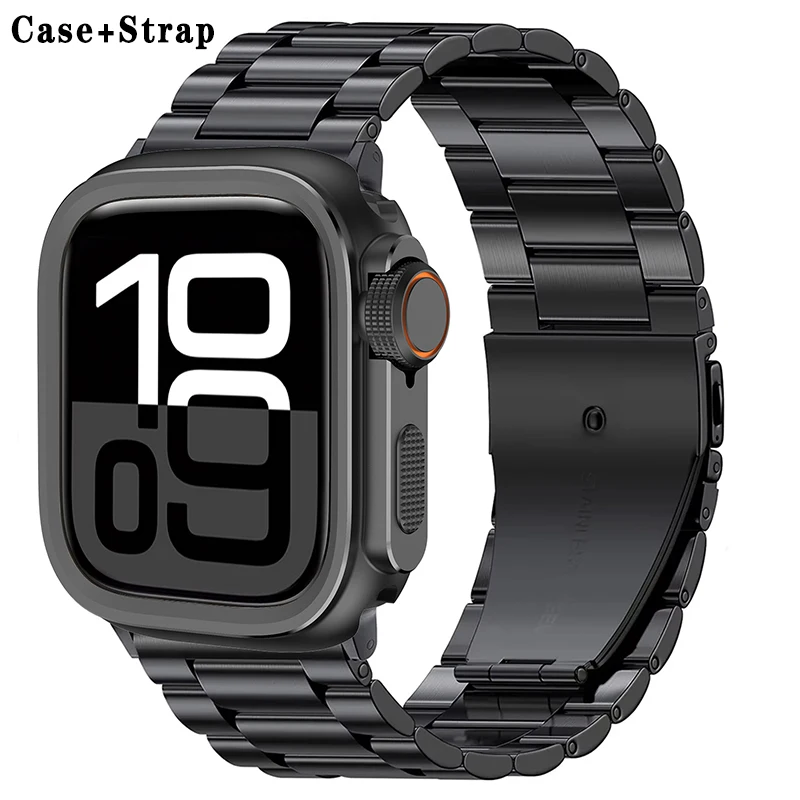 

Metal Case+Strap for Apple Watch Ultra 2 1 Band 49mm 46mm 45mm 44mm Stainless Steel Bracelet for IWatch SE Series 10 9 8 7 6 5 4