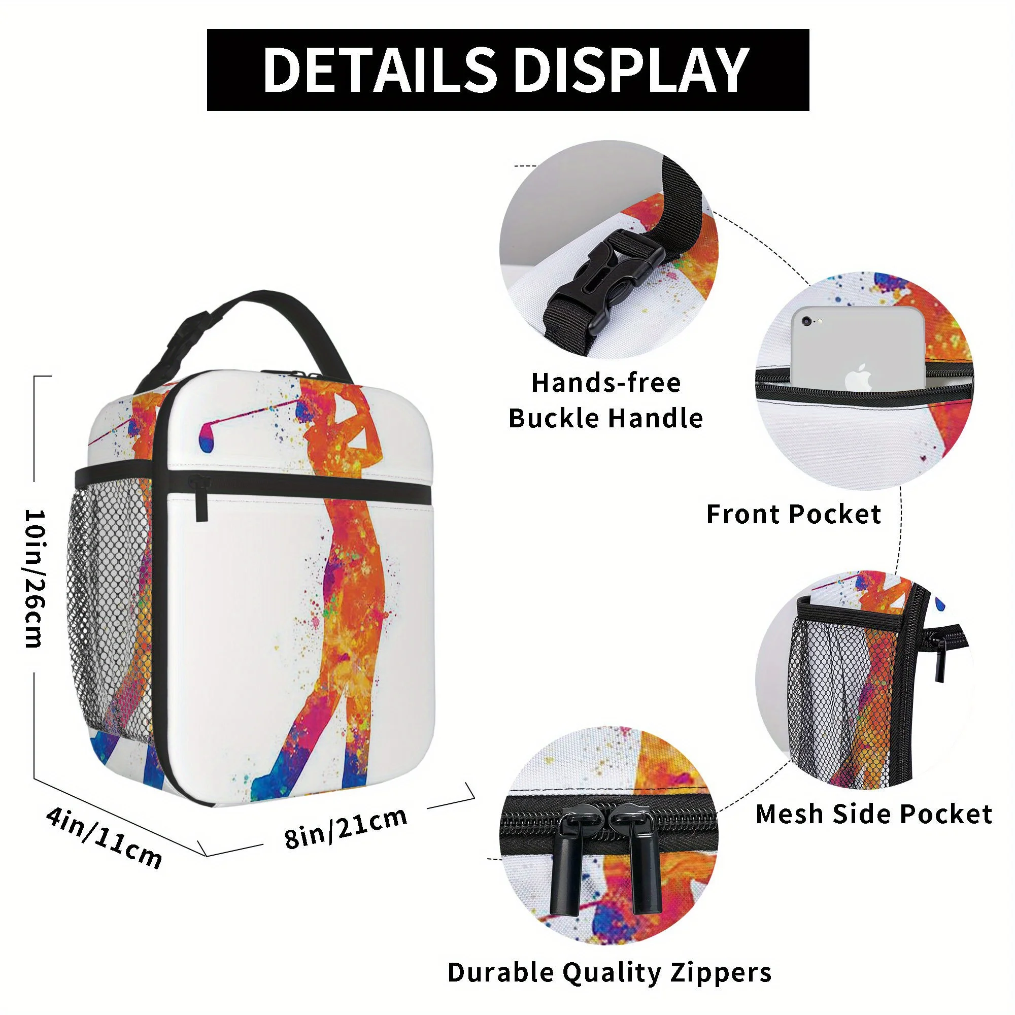 1pc, Colorful Golfer Silhouette in Action. Printed Thermal Bag, Insulation Bag, Insulated Bag. Not for Food Contact. Suitable fo