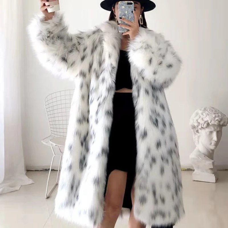 Leopard Printed Faux Fur Coats Long Women Lapel Fashion Casual Comfortable Jackets Autumn Winter Personality Lady Autumn Winter