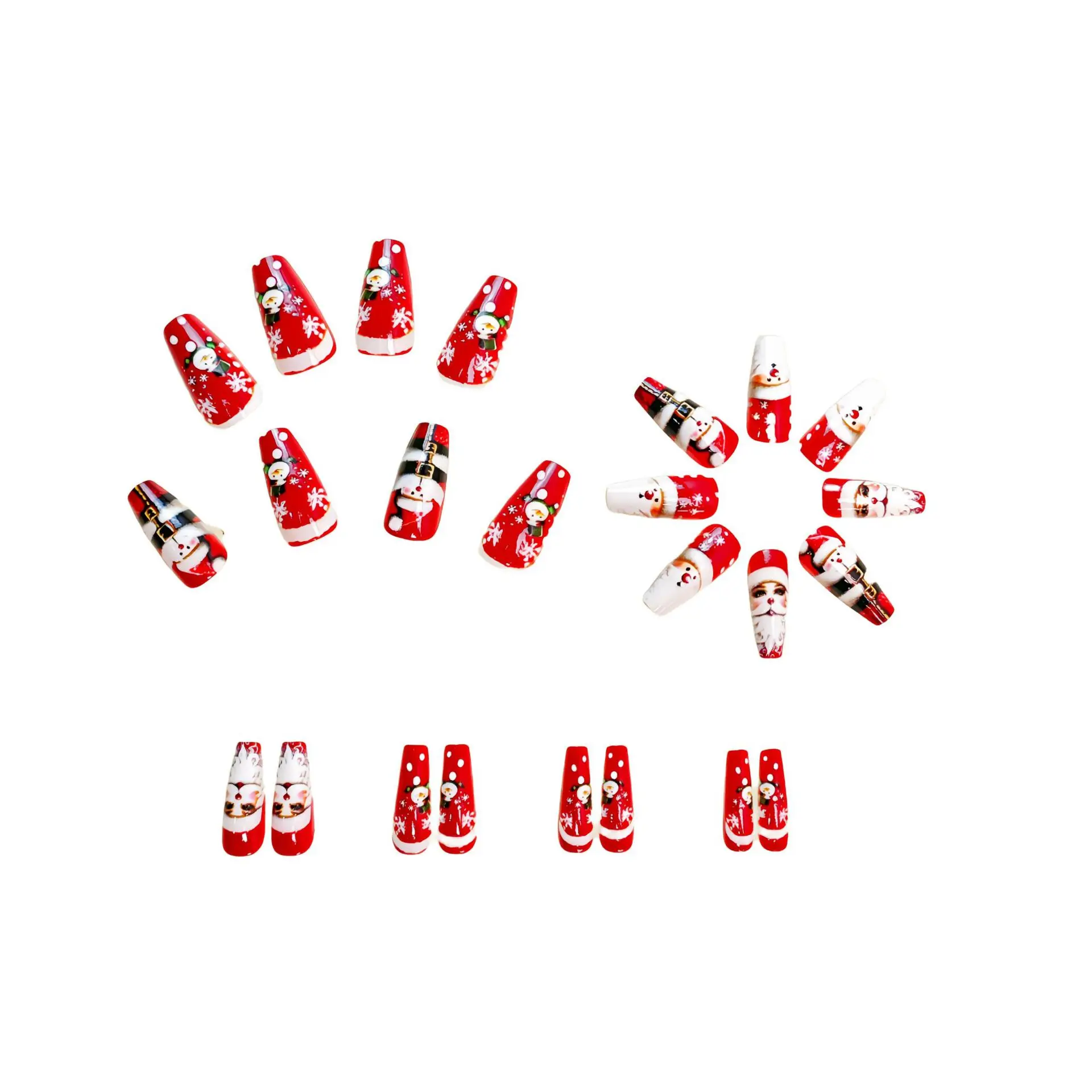 Merry Christmas Press on Nails Santa Claus Cute Snowman Elk Santa Claus Print Fake Nail Tips Wearable Long Coffin False Nails