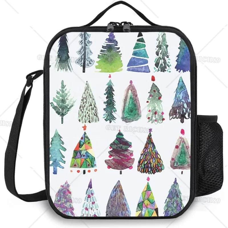 Watercolor Christmas Trees Reusable Insulated Lunch Bag for Men Women Christmas Theme Cooler Tote Boxfor Work Picnic or Travel