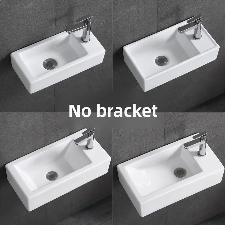 Lavabo de cerámica montado en la pared, lavabo individual sin alcantarillado, Mini lavabo colgante, lavabo para baño, balcón, cuadrado pequeño