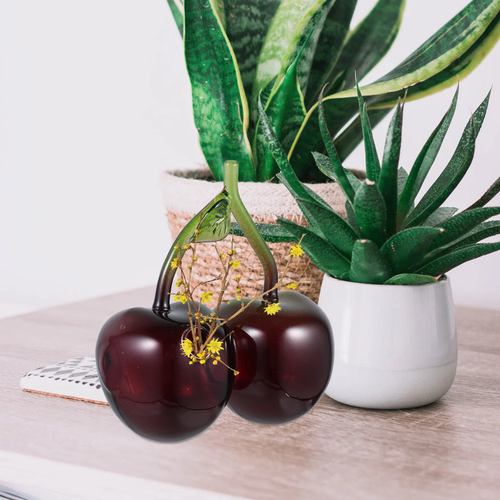 

Glass Cherry Vase Decorative Small Fruit Shaped Hydroponic Planter Bud Vase Flower Holder for Office Home Flower