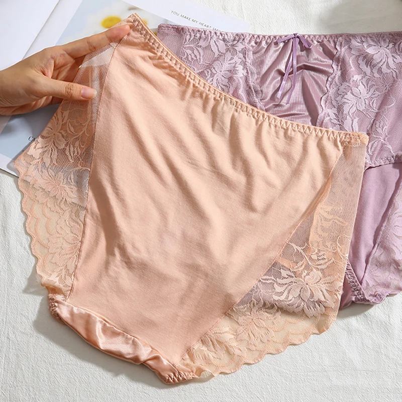 Women Lace Panties Large Sizes Sexy Thin Modal Satin Panties with High Waist Plus Size Underwear Women\'s Cotton Briefs 2025