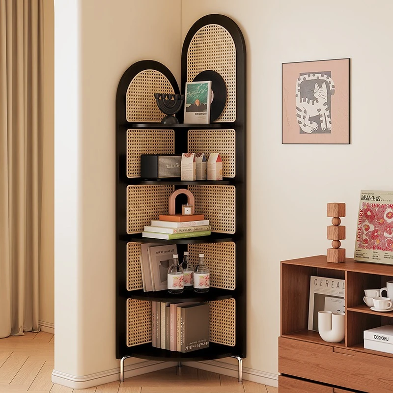 Chinese retro rattan corner rack multi-layer solid wood screen storage rack