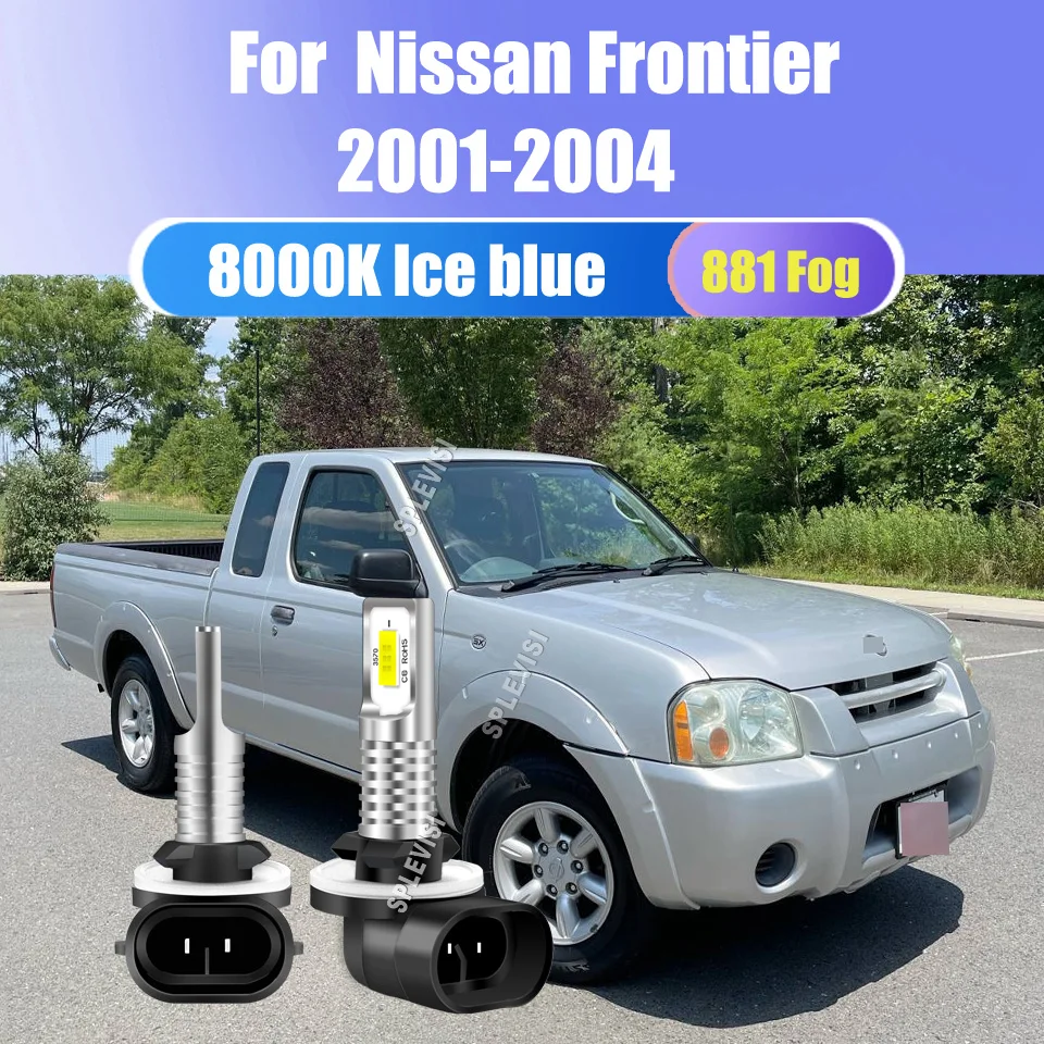 2Pcs 8000K Ice Blue 881 Car LED Fog Light Bulbs Compact Design 99% Compatibility Fit For Nissan Frontier 2001 2002 2003 2004