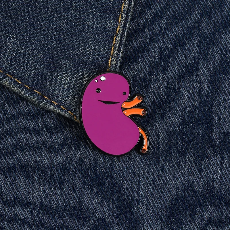 Cartoon kidney-shaped badges, fun medical organ alloy pins, backpack clothing accessory, gifts for friends