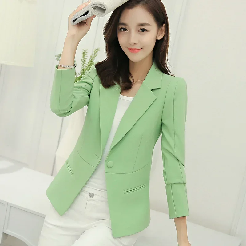 ผู้หญิง Blazer เกาหลี Casual Slim Blazers แจ็คเก็ตเสื้อทํางานแฟชั่นฤดูใบไม้ผลิอาชีพหญิงเสื้อ Office Lady