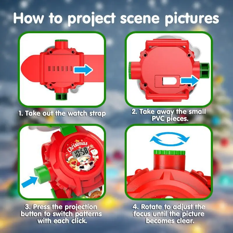Lindo proyector de 24 imágenes, relojes para niños, reloj de Navidad de Papá Noel, reloj de pulsera Digital para niños, regalos de Año Nuevo para estudiantes
