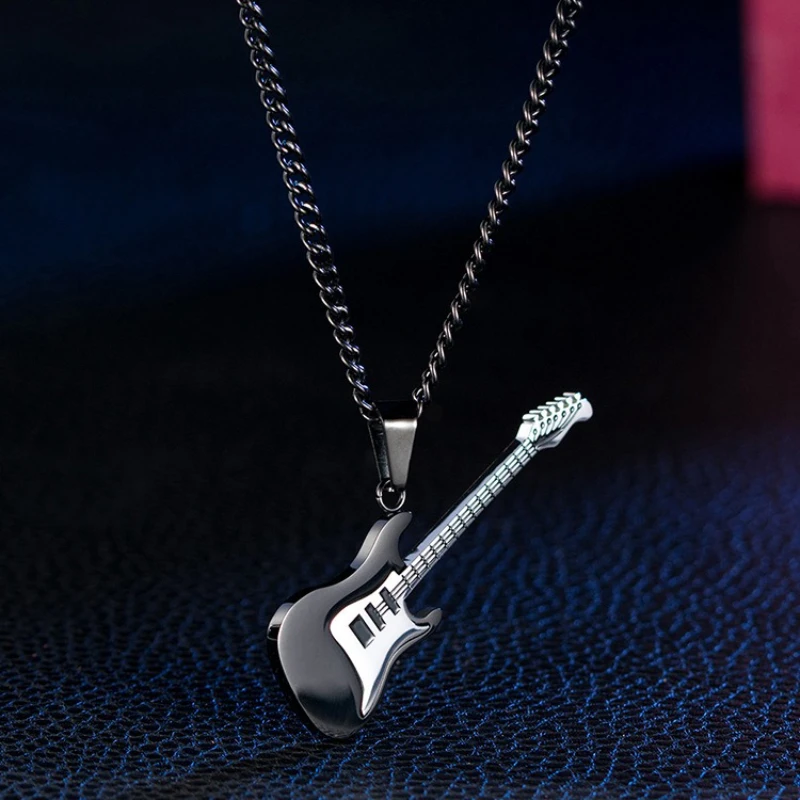 Gitarre Instrument Anhänger Titan Stahl Männer Frauen Personalisierte Mode Halsketten Boutique Schmuck Musik Party Geburtstag Geschenk – Detail 1
