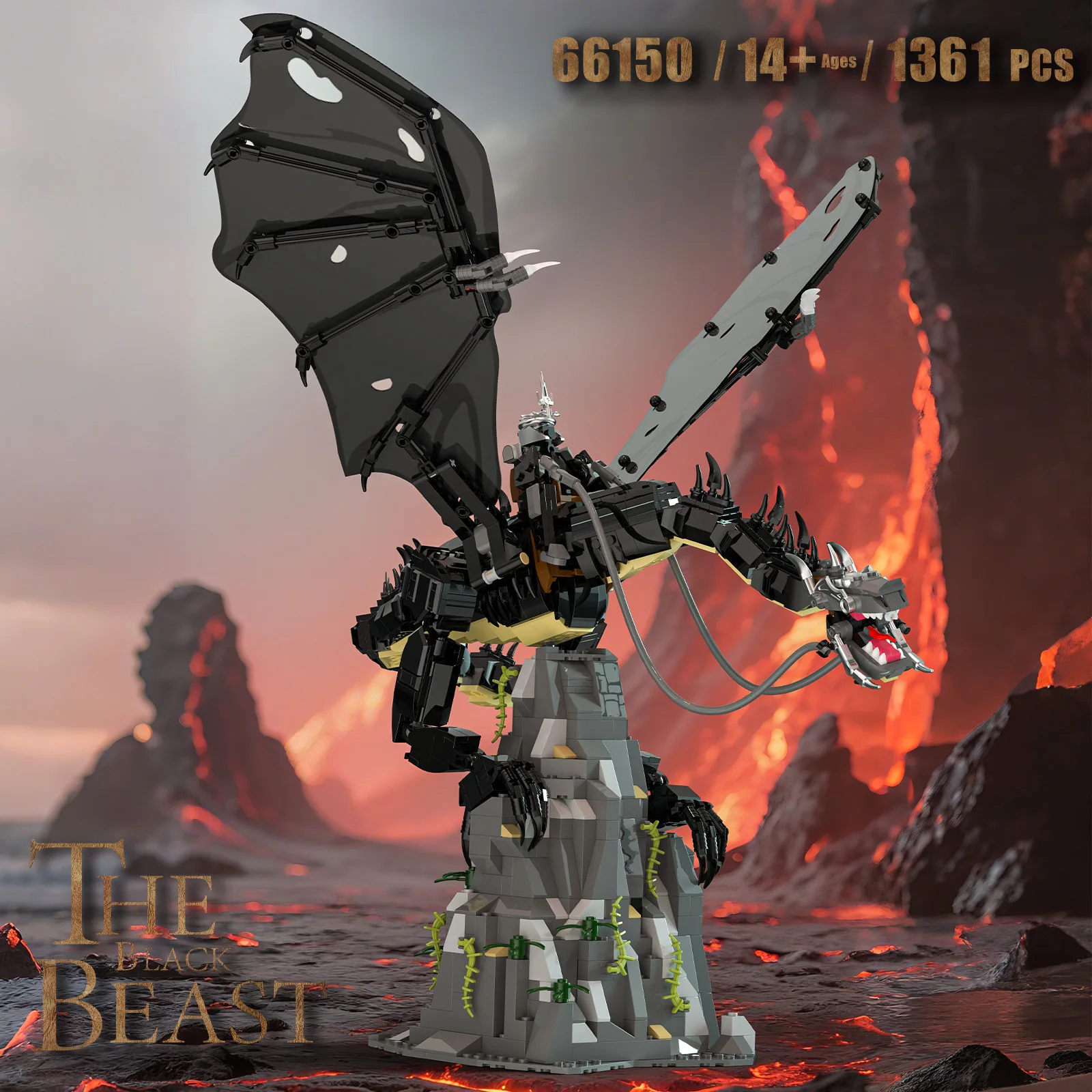 

Fantasy Black Dragon Rider Building Blocks Set - Dark Lord on Winged Beast Bricks Model, Creativity Desktop Decor Toys for Kids