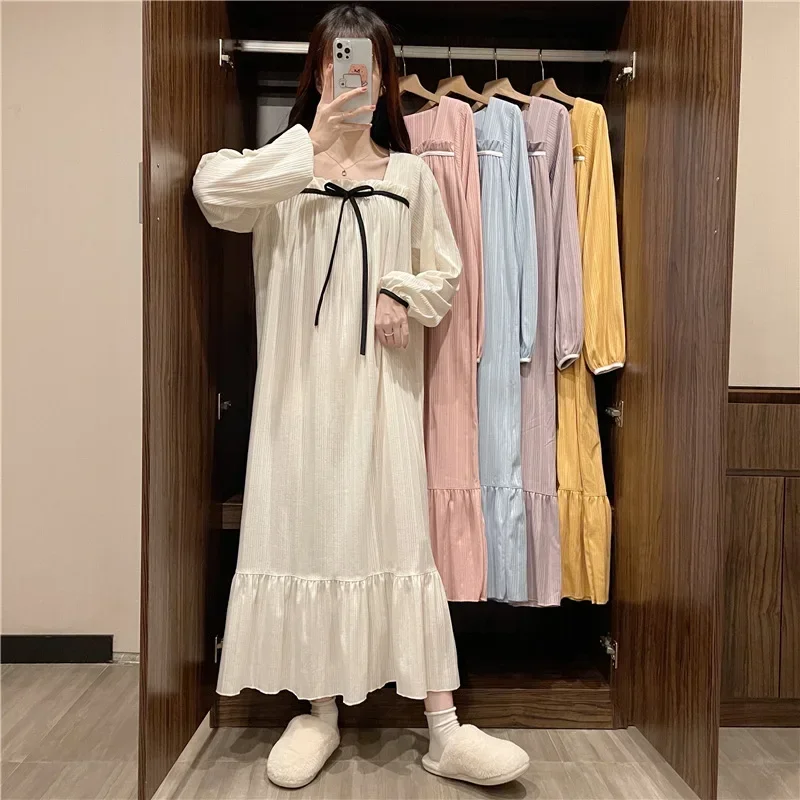 

New Long-Sleeved Nightgown Female Spring And Autumn Summer Students Princess Wind Big Size Dress Nightgown Pajamas Homewear