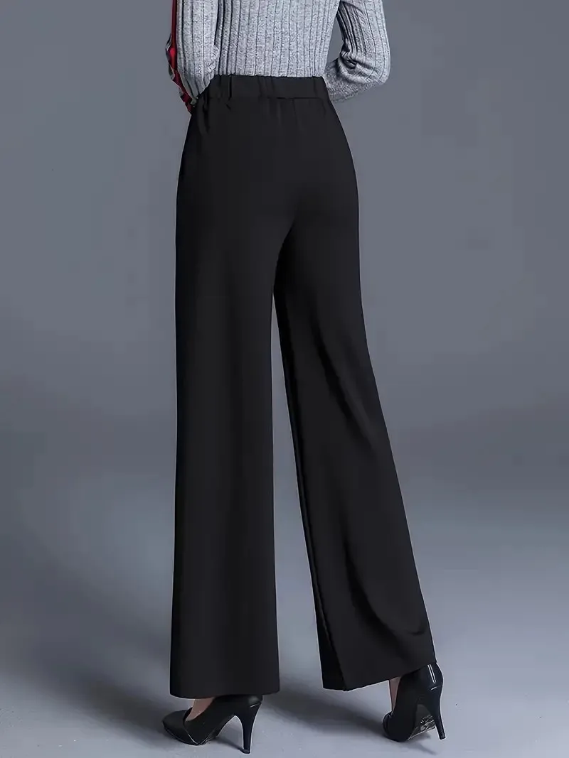 Neue Frühlingshosen für Damen, einfarbig, gerader Schnitt, geeignet für Pendeln und Freizeit, mit drapiertem Stil und elastischem Bund. – Detail 2