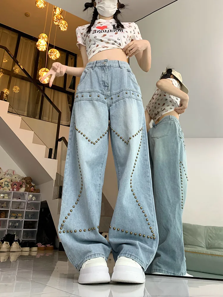 Women Y2k Star Jeans Baggy Harajuku Oversize Denim Trousers 90s Aesthetic Jean Pants Vintage Japanese 2000s Style Trashy Clothes