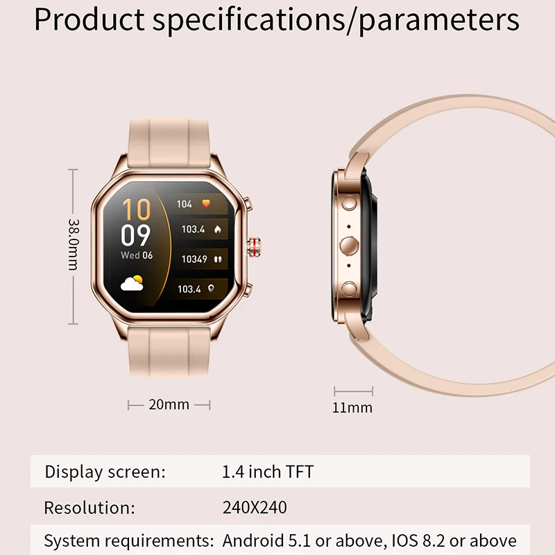 For Huawei Xiaomi 2024 Fashion Ladies Smartwatch Bluetooth Call 1.4’ HD Small Screen Heart Rate Monitor Waterproof Smart Watch