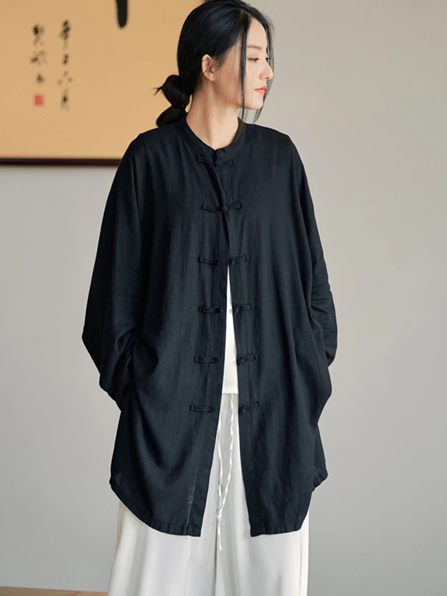 Original Design Cotton Linen Loose Women's Cardigan Button up Middle Length Artistic Zen Style Tea Clothing Outerwear