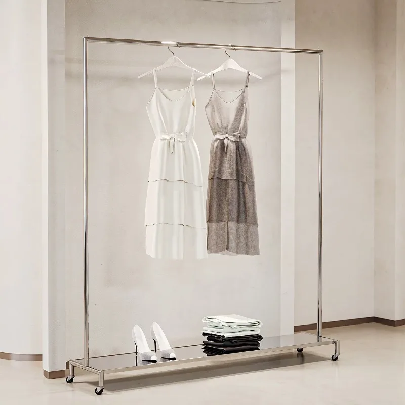 Factory price for special display racks for women's clothing stores, thickened stainless steel clothes hanging rod, spot wholesa