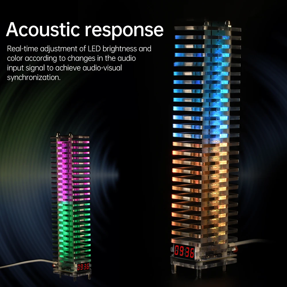 Voz Controlada Eletrônica Cristal Coluna Produção Soldagem Kit, Música LED Spectrum, DIY Assembleia Parte