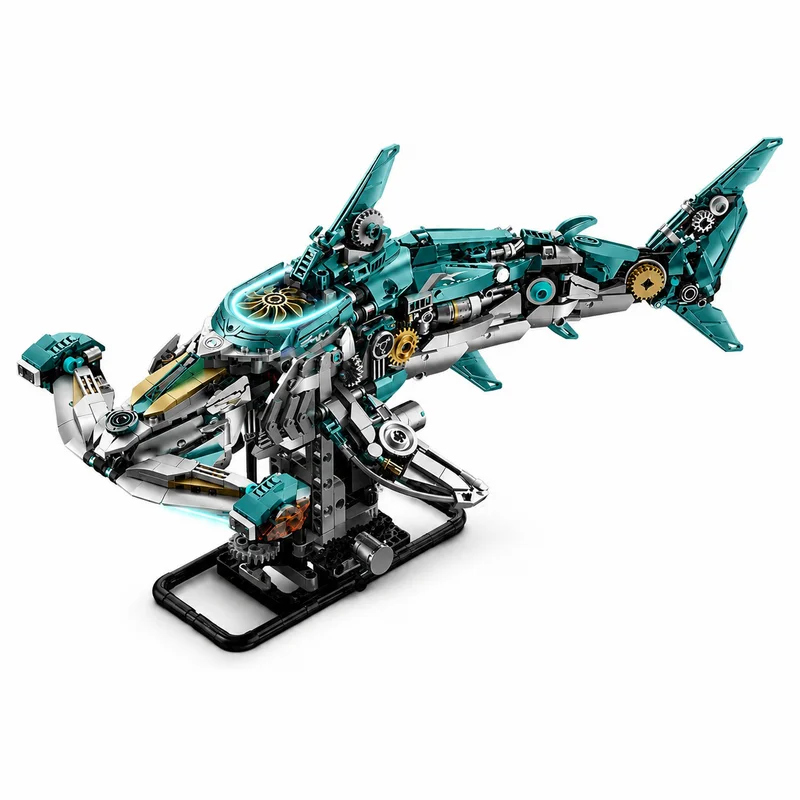 Creative 1323Pcs MOC Technical Hammerhead Shark Building Blocks Gear Linkage DIY Ocean Animal Desktop Ornament Gift