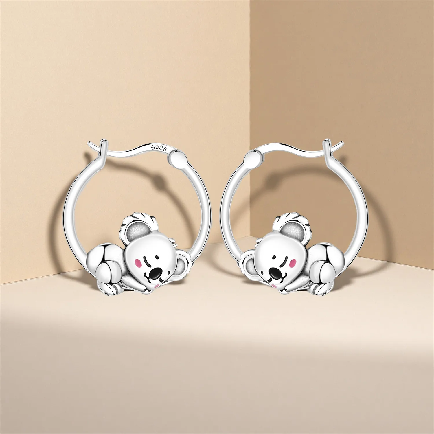 PANPOKI S925 Sterling Silver Cute Koala Animals Earrings Hoop Earrings Women Jewelry Original Trendy Anniversary Gifts view 5