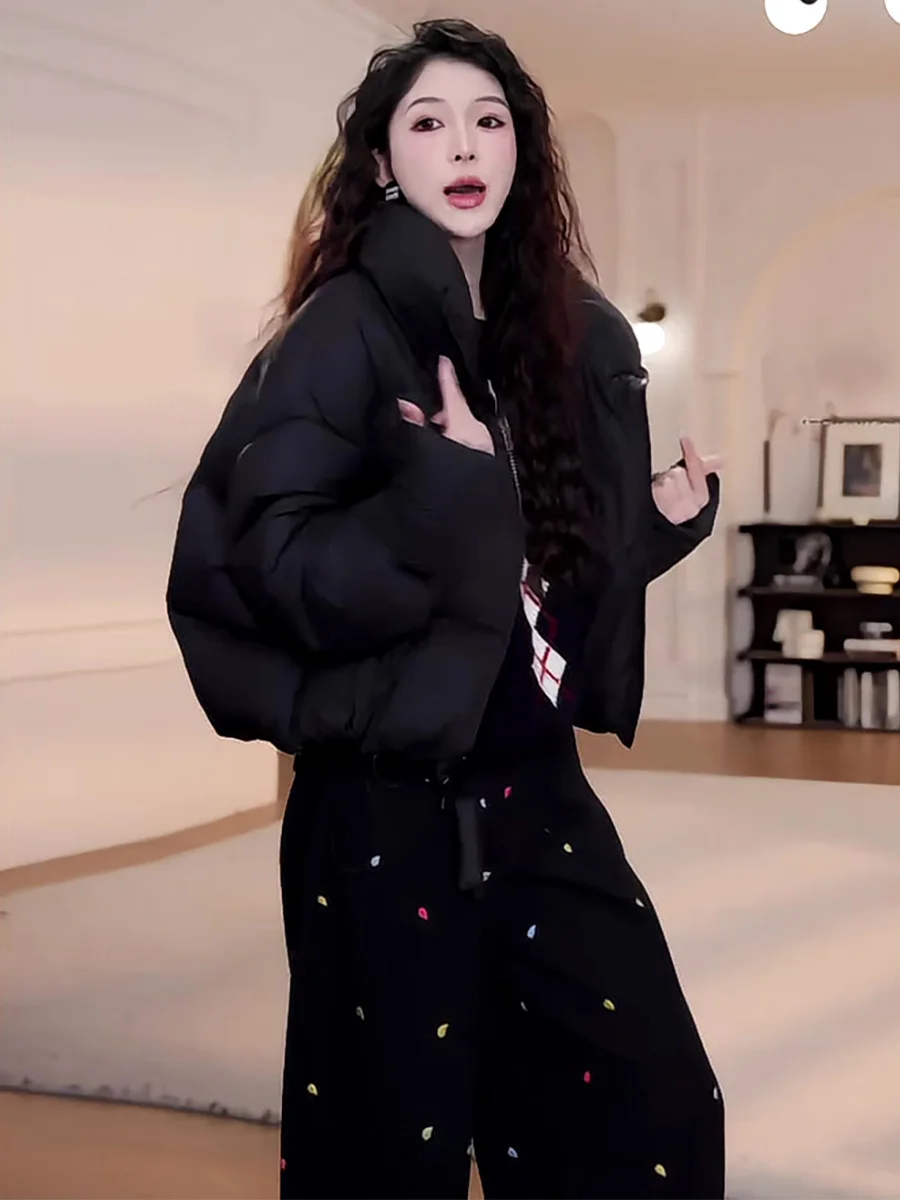 

Женская зимняя теплая дутая куртка свободного кроя с воротником-стойкой, повседневная модная стеганая куртка