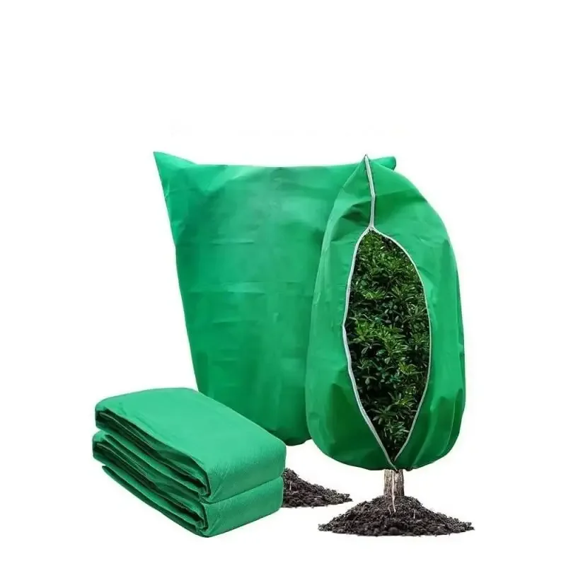 Bolsa de protección de plantas de invierno no tejida transpirable con cremallera cubierta de plantas con cordón patio al aire libre contra la cubierta cálida de plantas frías