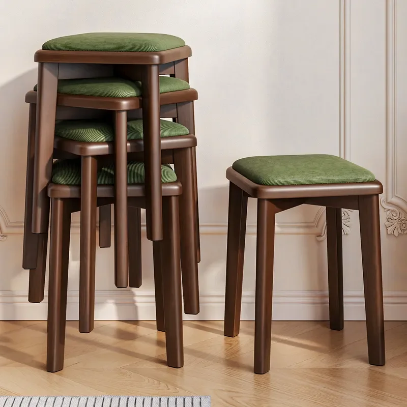 Beech Wood Soft Bag Stool Luxury Makeup Vanity Seat Stackable Antique Log Dining Chair Household High End Spare Furniture