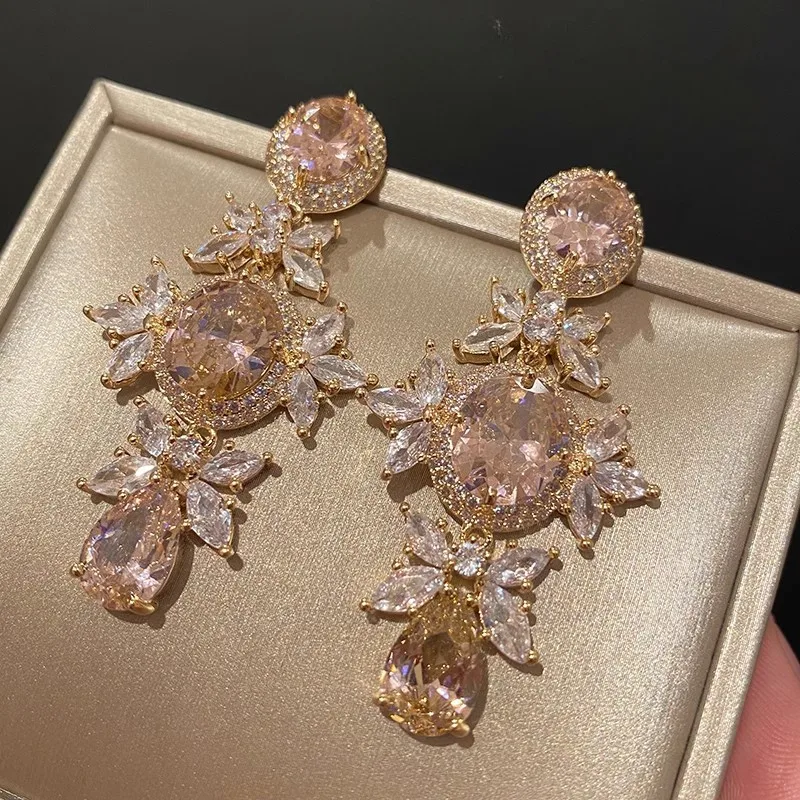 Fashion New Style Flower Drop Zircon Luxury Temperament Earrings