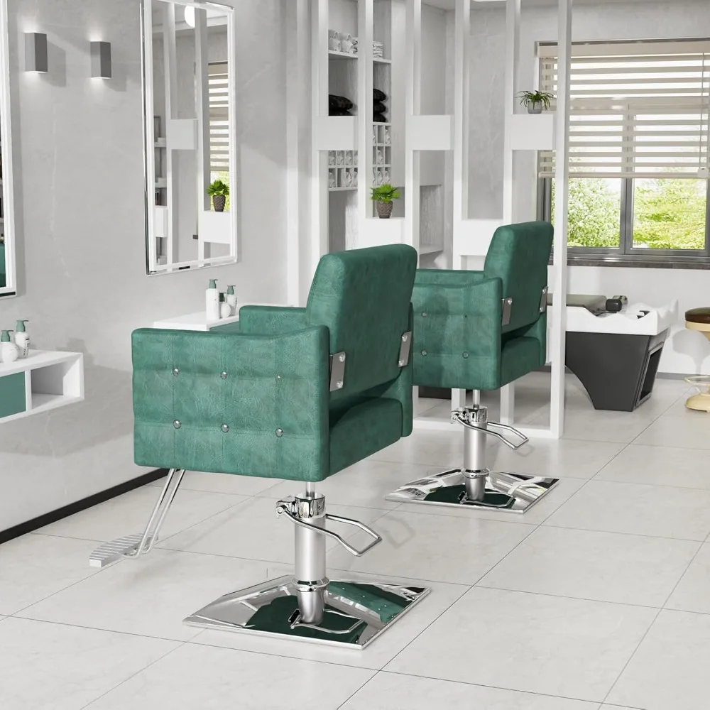 

Salon Styling Chair for Hair Stylist Wide Seat, Hydraulic Barber Chair with Footrest, Green Hair Salon Chair Heavy