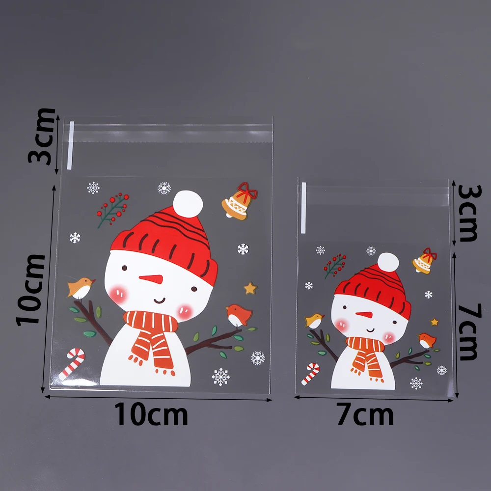 100 Stück/lot Weihnachtsbedruckte Transparente Selbstklebende Beutel OPP-Verpackungsbeutel für Süßigkeiten, Kekse, Weihnachtsfeier-Geschenkverpackungen – Detail 1
