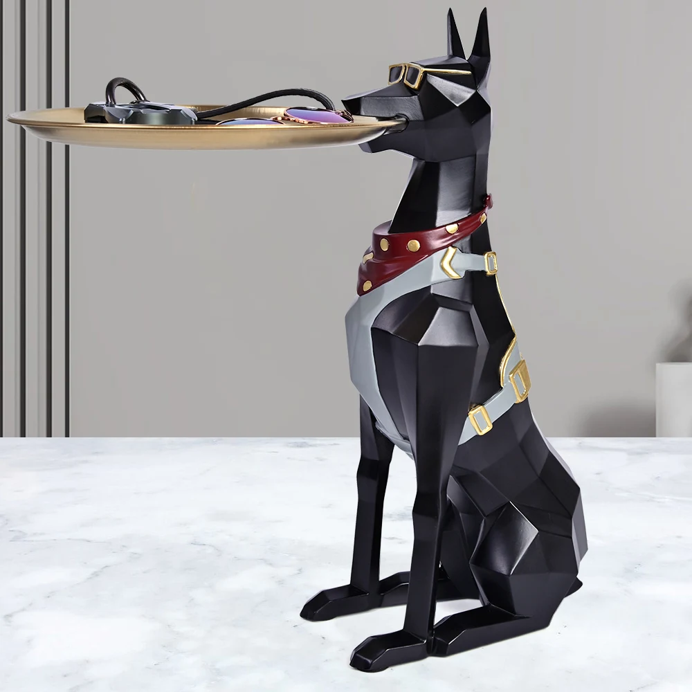 Design Tray Dog Statue Butler Tray for Key Box Home Ornaments Animal Figurines Office Decoration Resin Dog Sculpture Decor Rooms