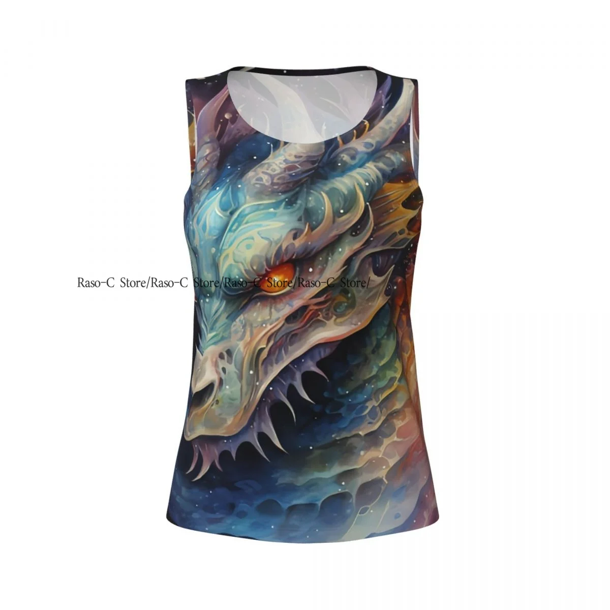 เสื้อกีฬาโยคะลำลองสำหรับผู้หญิงลายมังกรในอวกาศแห่งจักรวาล เสื้อยืดวิ่งแห้งเร็วสำหรับออกกำลังกายในยิมแบบไม่มีแขน