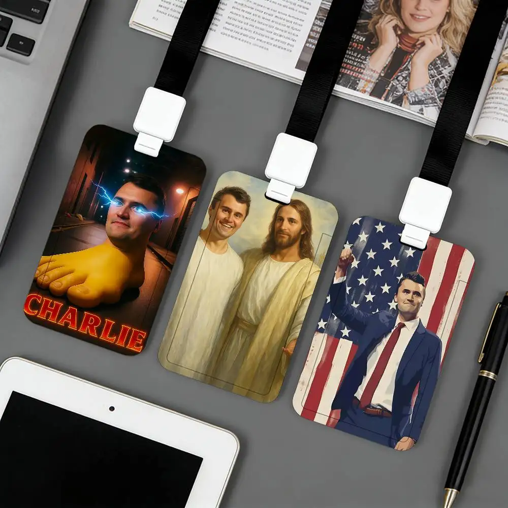 Cool Charlie Kirk Card Holder Student Campus Meal Cards Public Transport Subway Cardcase