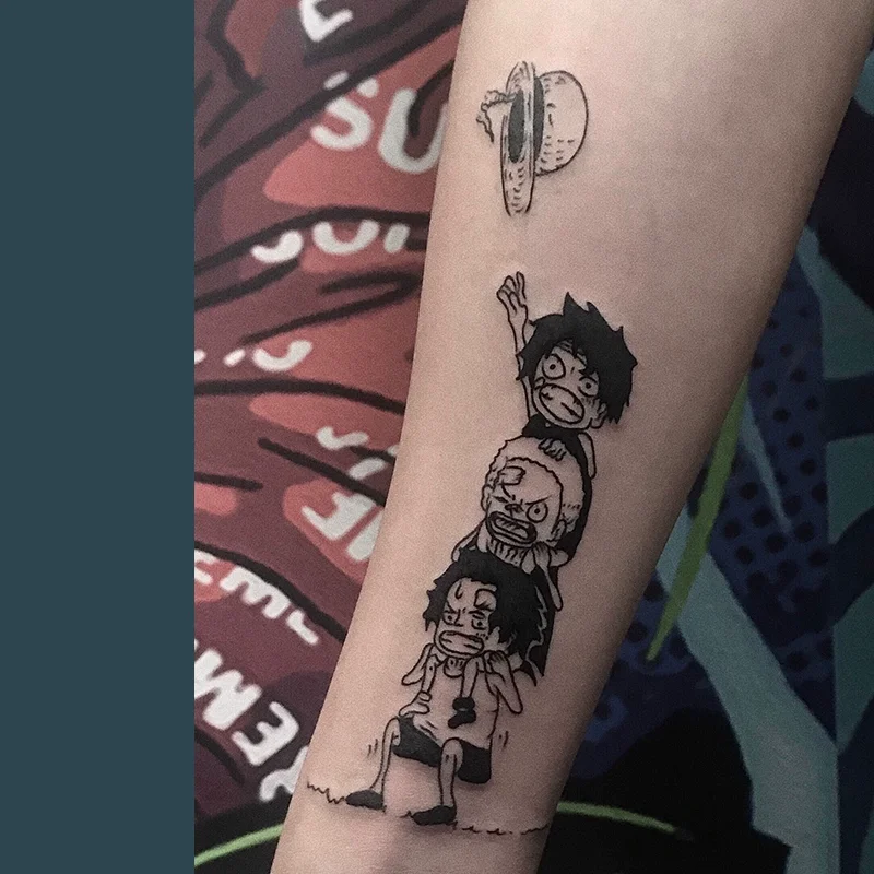 

Anime Three Boy Ace Herbal Juice Temporary Tattoos Cartoon Tattoo Body Art Waterproof Lasting Fake Tatoo Sticker for Woman Men