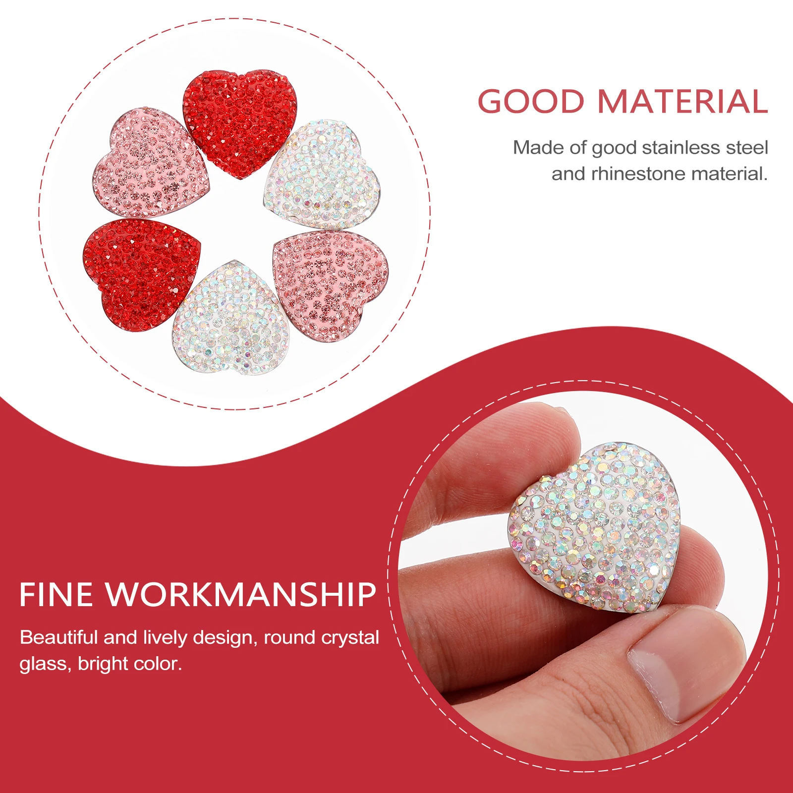 

6Pcs Metal Heart-Shaped Magnet Decals Rhinestone Fridge Stickers for Refrigerator Freezer Dryer Blackboard Decor