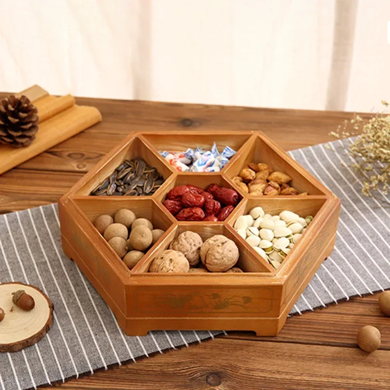 

European creative solid wood candy box with lid dry fruit snack box home wooden nuts melon storage box wedding gift food tray