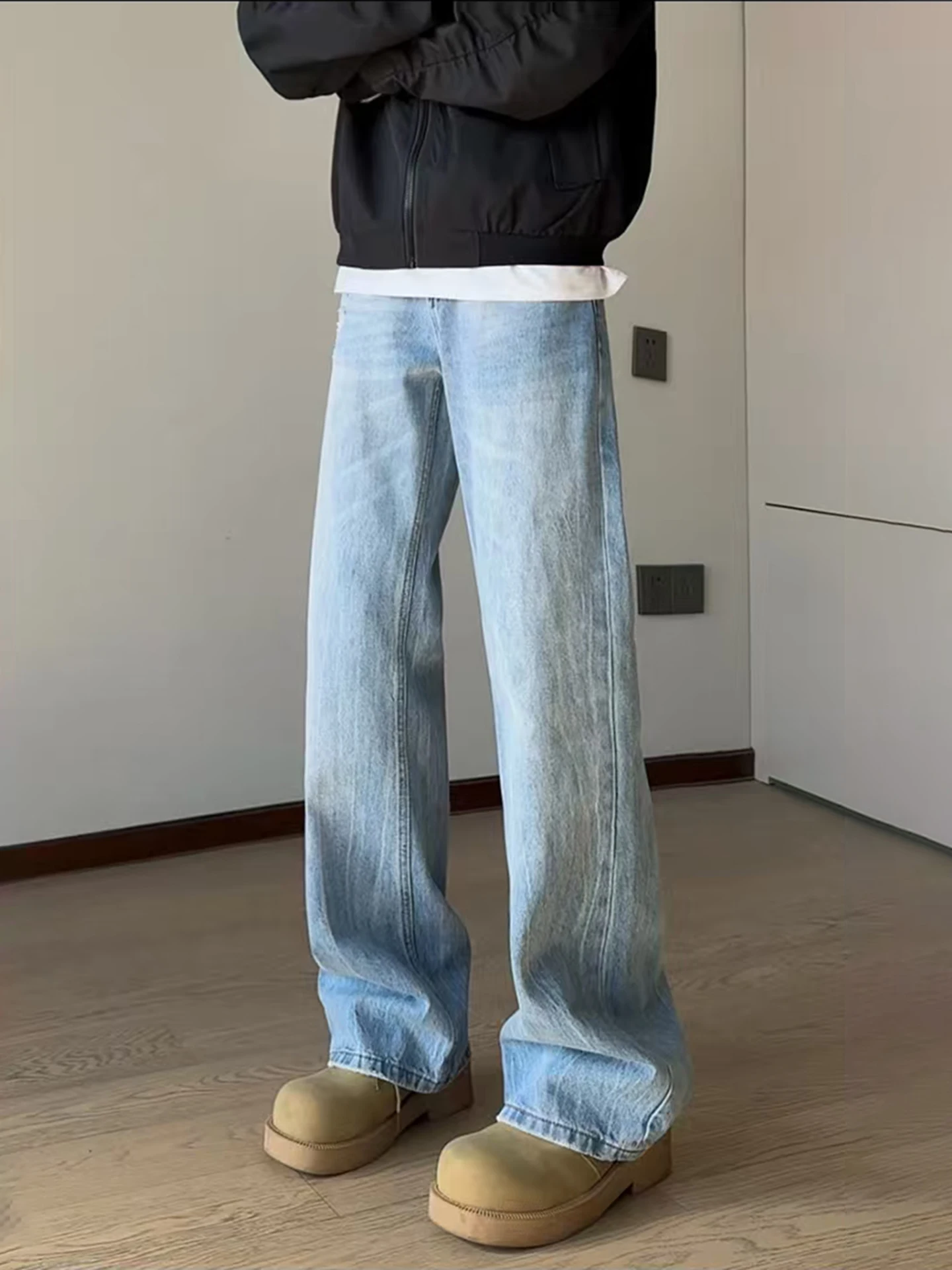 

Мужские джинсы Cleanfit High Street с завышенной синей молнией и бантом-ножом, американские прямые расклешенные брюки с микро-расклешенными штанинами